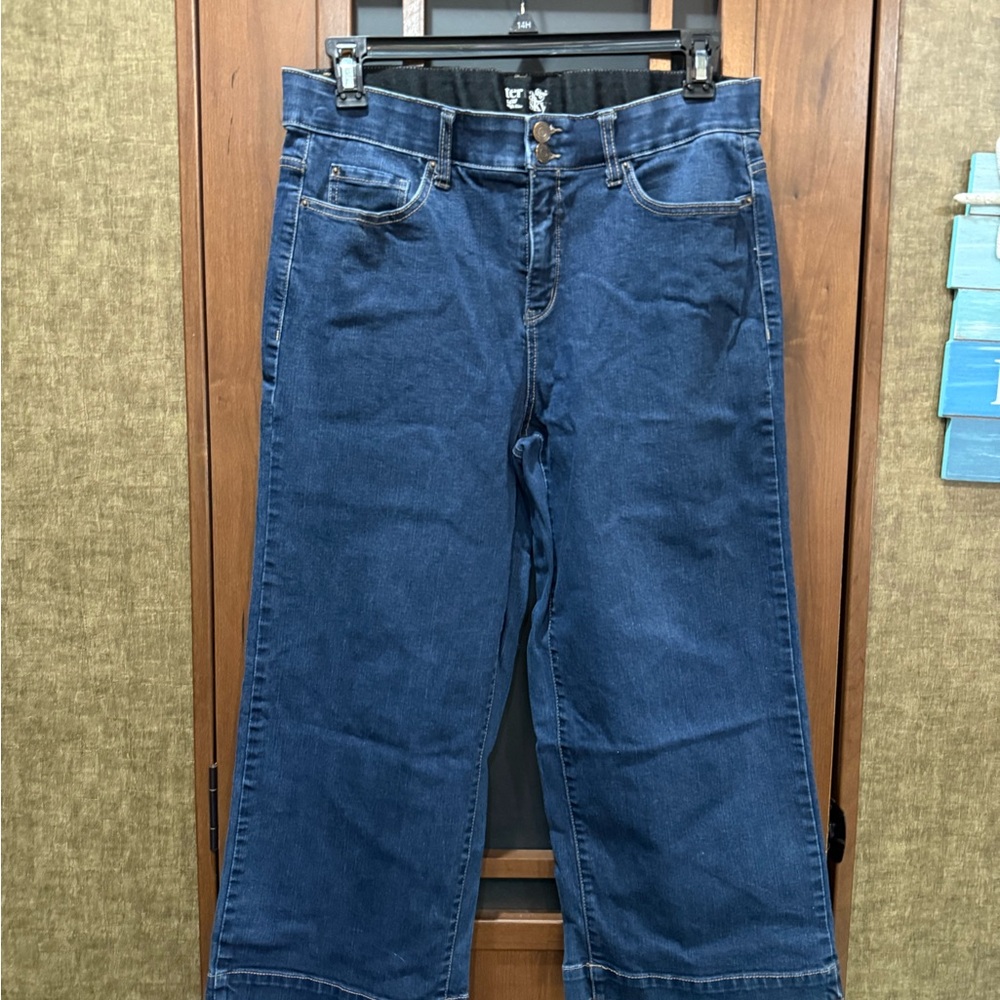 Wide-Leg Blue Denim Ankle Cropped Jeans